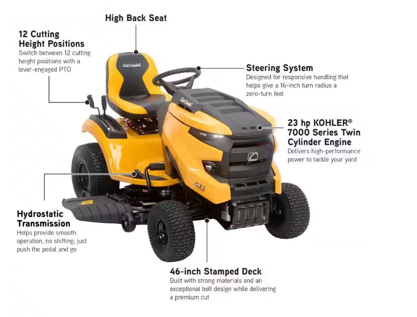 Cub Cadet XT1 Enduro LT 46 | Gas Riding Lawn Tractor | 46 in. | 23 HP | V-Twin Kohler 7000 Series Engine | Hydrostatic Drive (Open Box)