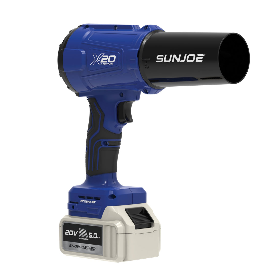 Sun Joe 20-Volt Cordless X20 Handheld Turbo Blower | 2 Nozzles | 5.0-Ah Battery + Charger | Blue (Refurbished) | In-Store Exclusive