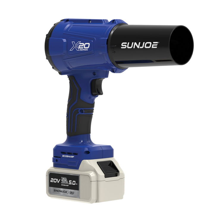 Restored Sun Joe 20-Volt Cordless X20 Handheld Turbo Blower | 2 Nozzles | 5.0-Ah Battery + Charger | Blue (Refurbished)