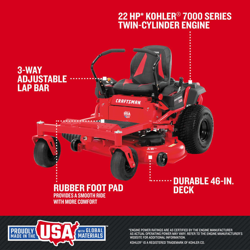 CRAFTSMAN Z5400 46in Riding Lawn Mower | 22 HP Kohler 7000 Twin-Cylinder Engine (Open Box)
