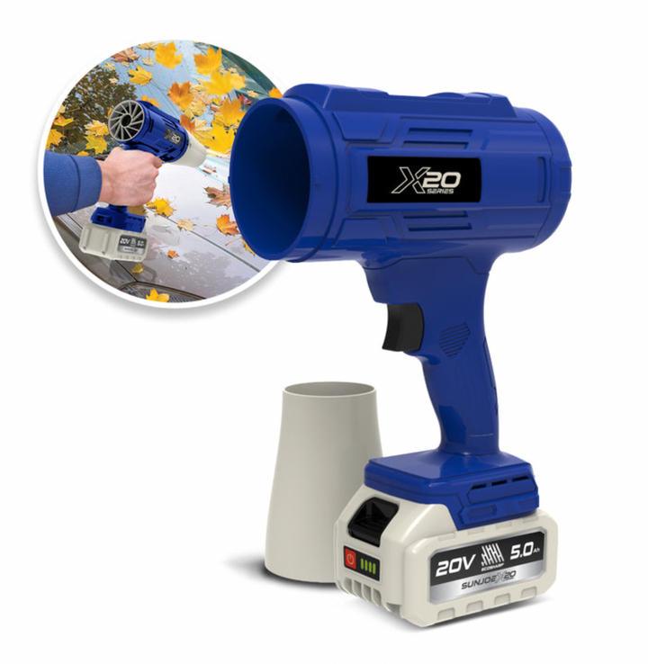 Sun Joe GO-SRMJET-5A-BLU | 20V Cordless X20 StormJet Handheld Turbo Blower | 40 CFM | 5.0-Ah Battery + Charger (Blue) (Open Box) | In-Store Exclusive