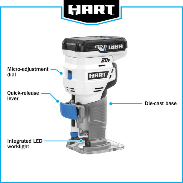 Restored HART 20-Volt Cordless Trim Router Kit for Cutting, Shaping and Trimming, (1) 2.0Ah Lithium-Ion Battery (Refurbished)