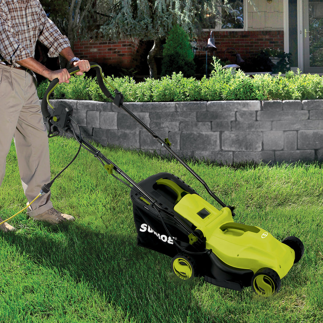 Restored Sun Joe MJ400E | 13in Electric Lawn Mower | 12-Amp | w/ Grass Collection Bag (Refurbished)