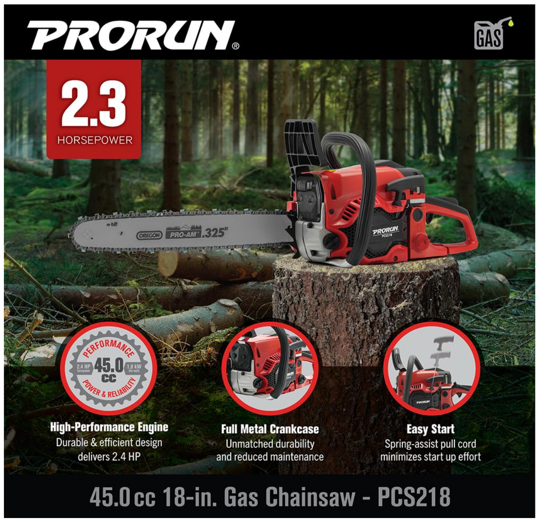 PRORUN PCS218 | 45.0cc 18″ Gas Chainsaw | 2-Cycle | In-Store Exclusive