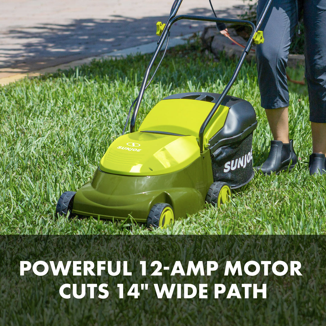 Restored Sun Joe MJ401E | Electric Lawn Mower With Grass Bag | 14-Inch | 12 Amp (Refurbished) | LOCAL PICKUP ONLY