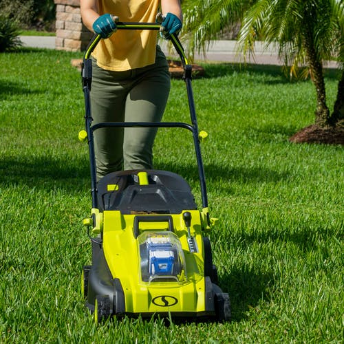 Restored Sun Joe 24V-X2-17LM | 17 in Cordless Mulching Lawn Mower | 48V | w/Grass Catcher | Some Cosmetic Wear (Refurbished)