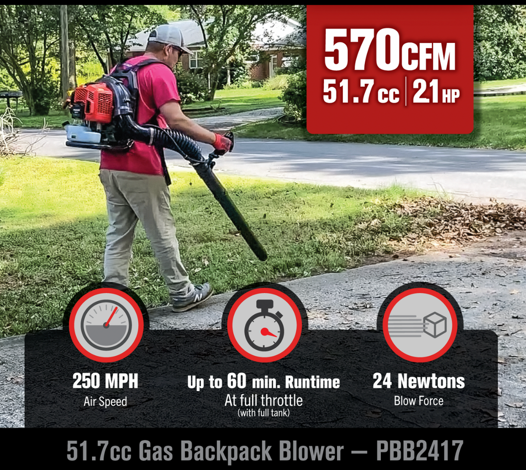 PRORUN PBB2417 | 52cc 50 MPH Gas-Powered Backpack Leaf Blower | 2-Cycle | 570 CFM | In-Store Exclusive