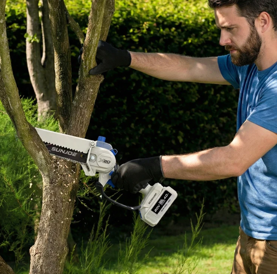 Restored Sun Joe 20V Cordless X20 Handheld Pruning Saw | 6-inch | 550W Brushless Motor | W/ 4.0-Ah Battery + Charger | Black (Refurbished)