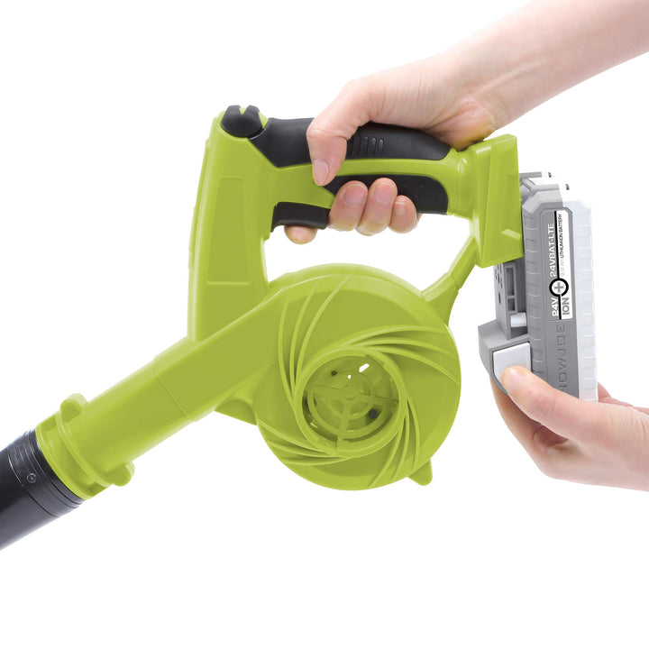 Restored Sun Joe 24V-WSB-LTE | Cordless Workshop Blower/Vacuum Kit | 24-Volt iON+ | 185 MPH | 105 CFM | w/ 2.0-Ah Battery & Charger (Refurbished)