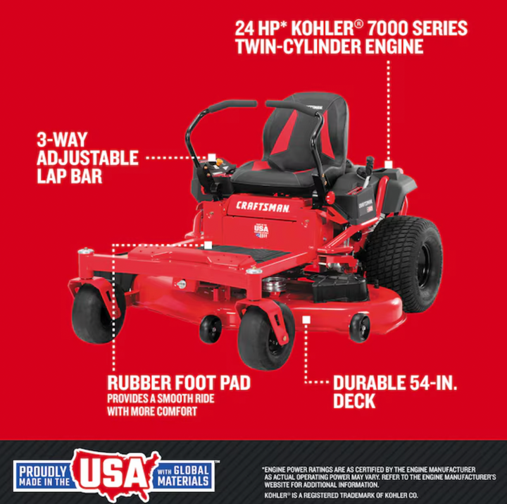 CRAFTSMAN Z5800 | 54-in 24HP Zero-Turn Riding Mower | 24 HP Kohler Engine | High-Back Seat (17RRFACW093)