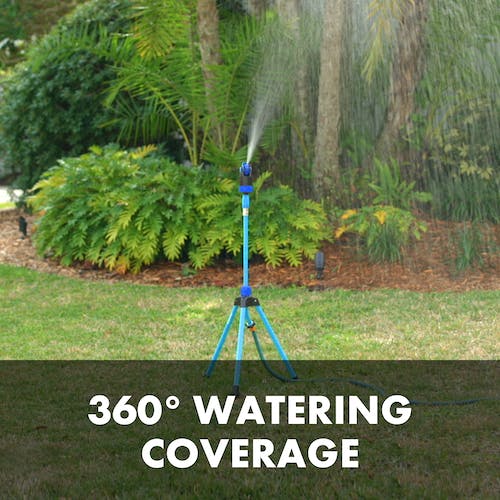 Restored Aqua Joe AJ-6PSTB-MAX HD | Sprinkler & Mister | Metal Tripod Base | 6 Patterns | 4100 Sq. Ft. Coverage (Refurbished)