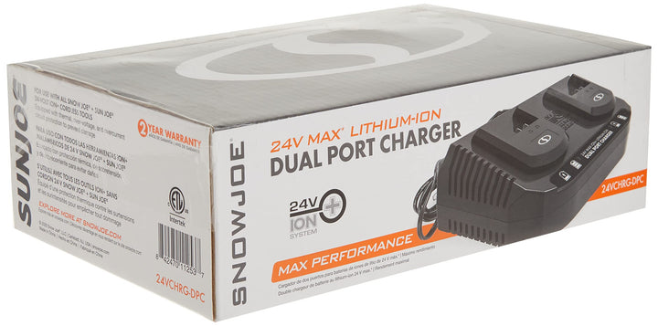 Restored Snow Joe 24VCHRG-DPC | 24V IONMAX Dual Port Quick Charge Docking Station| Certified Authentic (Refurbished)