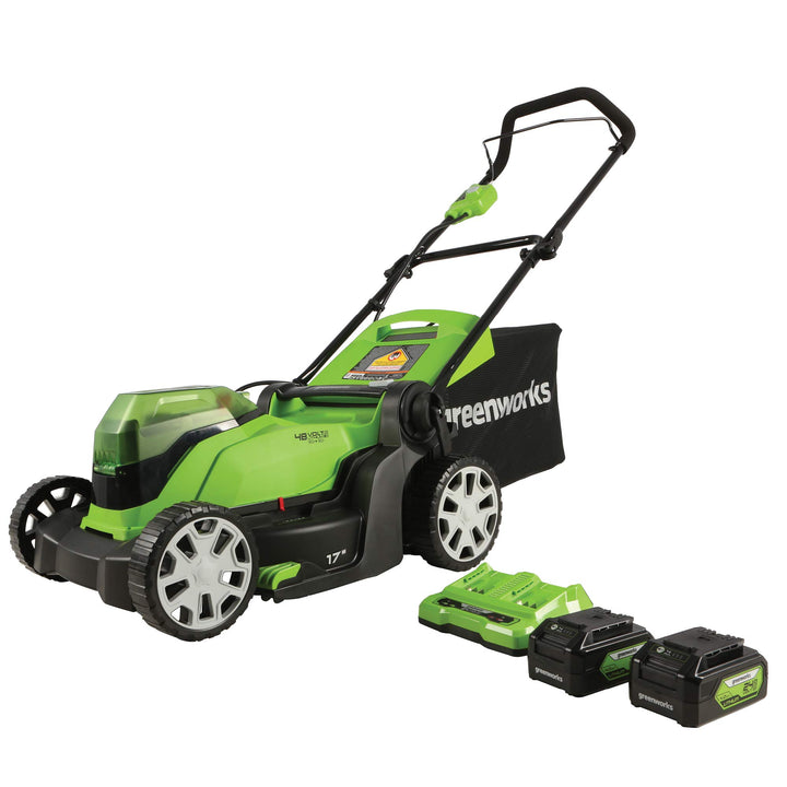 Restored Greenworks LME367 | 48V 17" Cordless Push Lawn Mower | (2) 4.0Ah Batteries and Dual Port Rapid Charger Included (Refurbished)