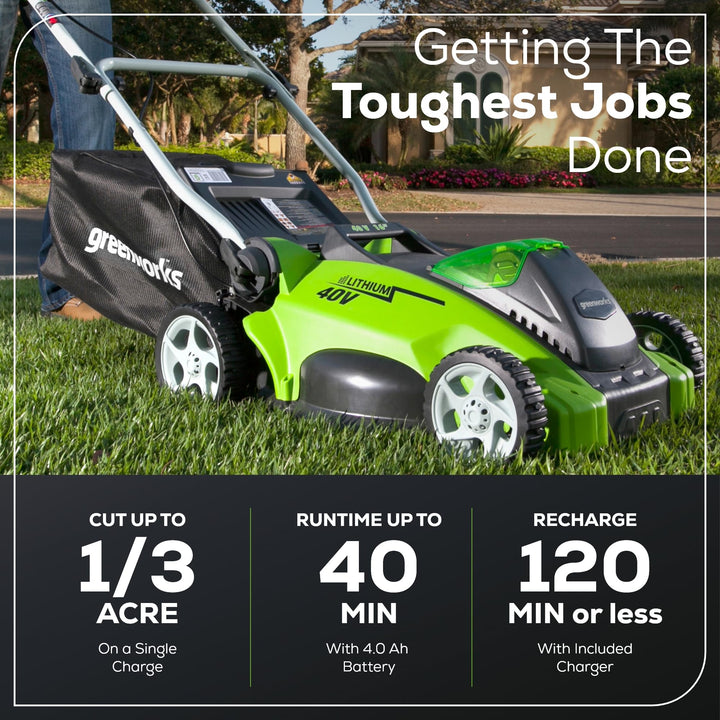 Restored Greenworks LMF317 | 40V 16" Cordless Push Lawn Mower | 4.0Ah Battery & Charger Included | Some Cosmetic Wear (Refurbished)