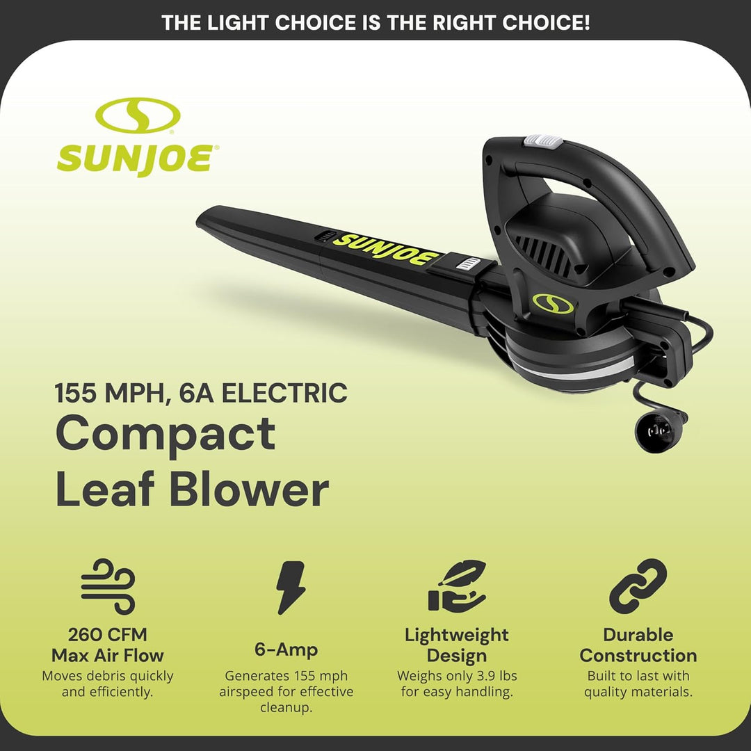 Restored Sun Joe SBJ597E | 6-Amp 155 MPH Electric Leaf Blower (Refurbished)