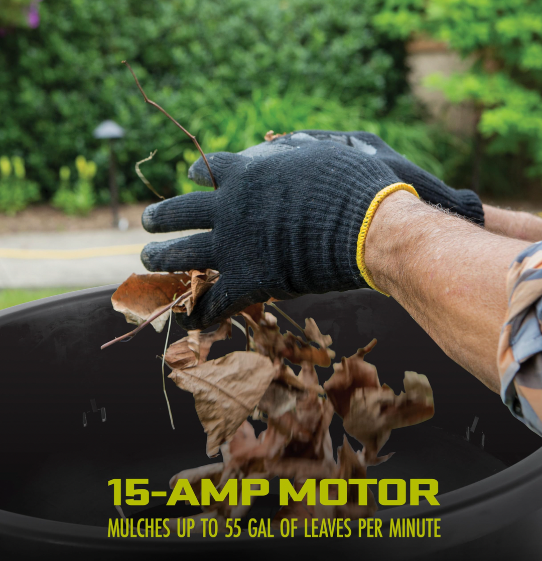 Sun Joe SDJ617E | Bladeless Electric Leaf Mulcher + Shredder | 15 Amp | 8,000 RPM | Mulches Up to 55 Gallons of Leaves Per Minute | Black (Refurbished) | In Store Exclusive