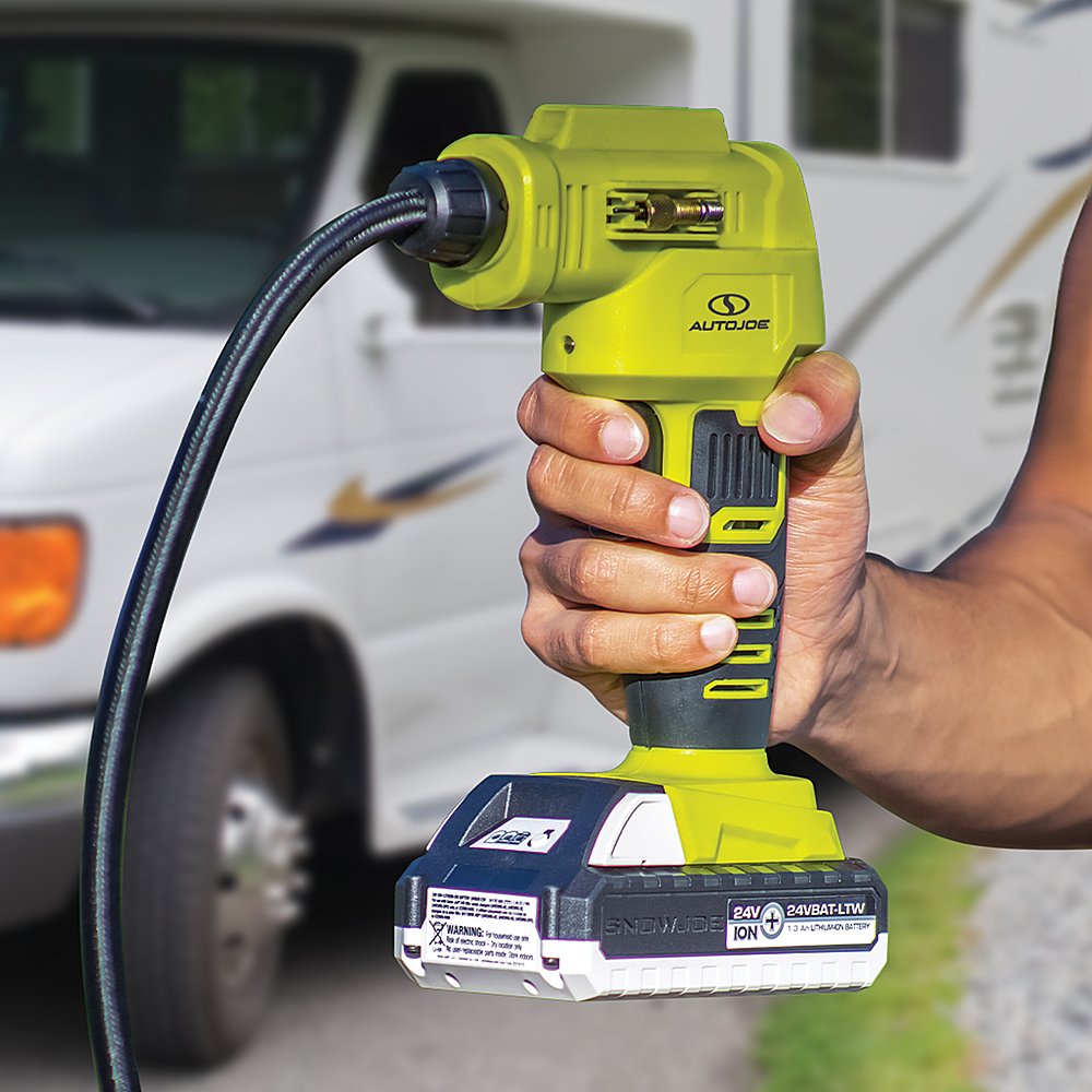 Restored Auto Joe 24V-AJC-MAX, Cordless Portable Air Compressor Kit | With 1.3-Ah Battery, Nozzle Accessories, and Storage Bag (Refurbished)