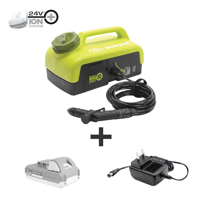 Restored Sun Joe 24V-PSW25 | Cordless Go-Anywhere Portable Sink/Shower Spray Washer Kit |  24-Volt* IONMAX | 116 PSI Max* | 1.5 GPM Max* | 2.5 Gal | W/ 2.0Ah Battery + Charger (Refurbished)