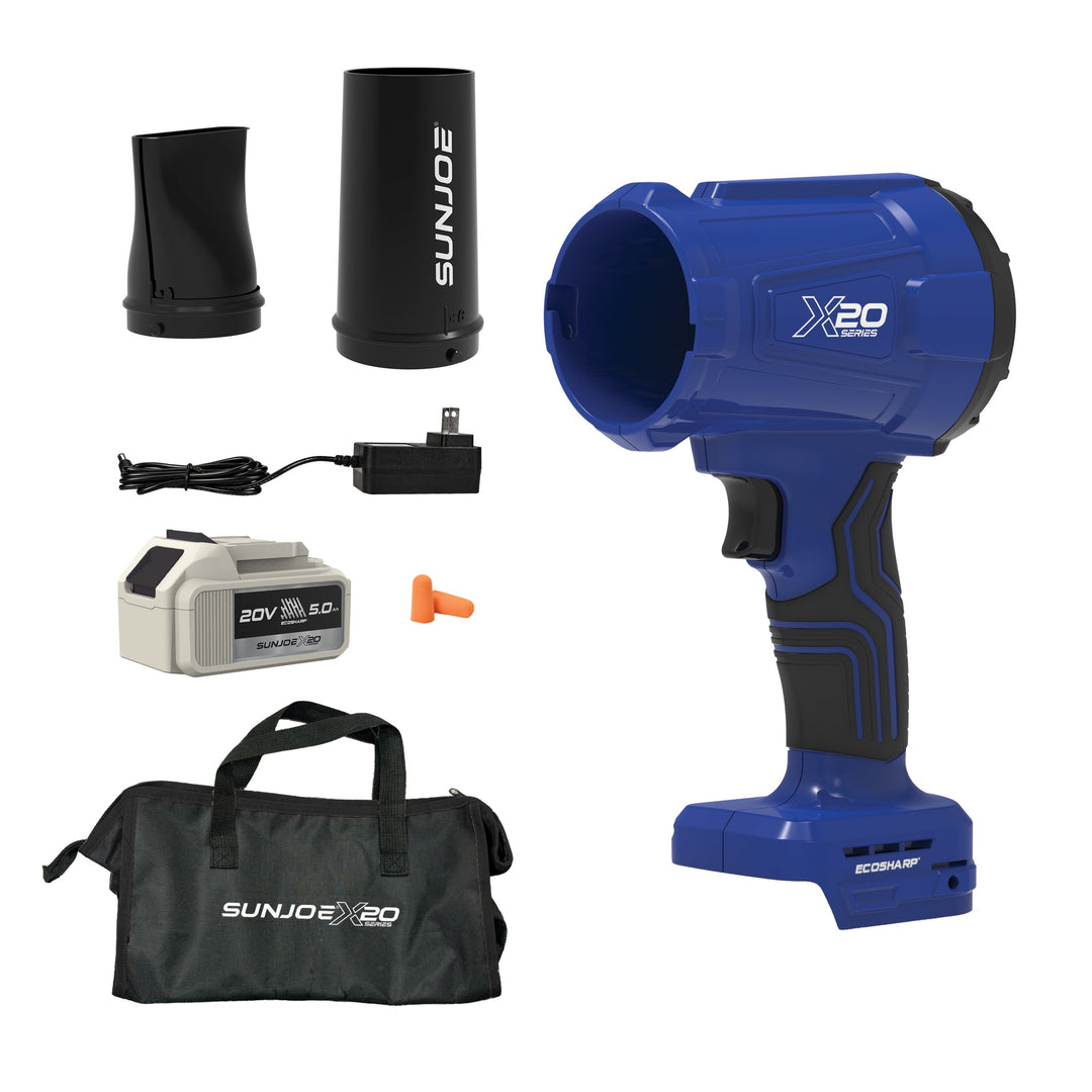 Sun Joe 20-Volt Cordless X20 Handheld Turbo Blower | 2 Nozzles | 5.0-Ah Battery + Charger (Refurbished) | In-Store Exclusive