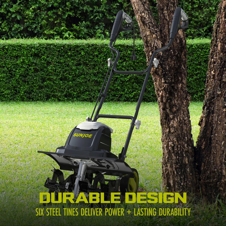 Sun Joe Corded Electric Tiller & Cultivator TJ605E | 15-Amp | 6 Steel Tines | 15.7" Width | 4 Height Adjustments (Refurbished) | In-Store Exclusive