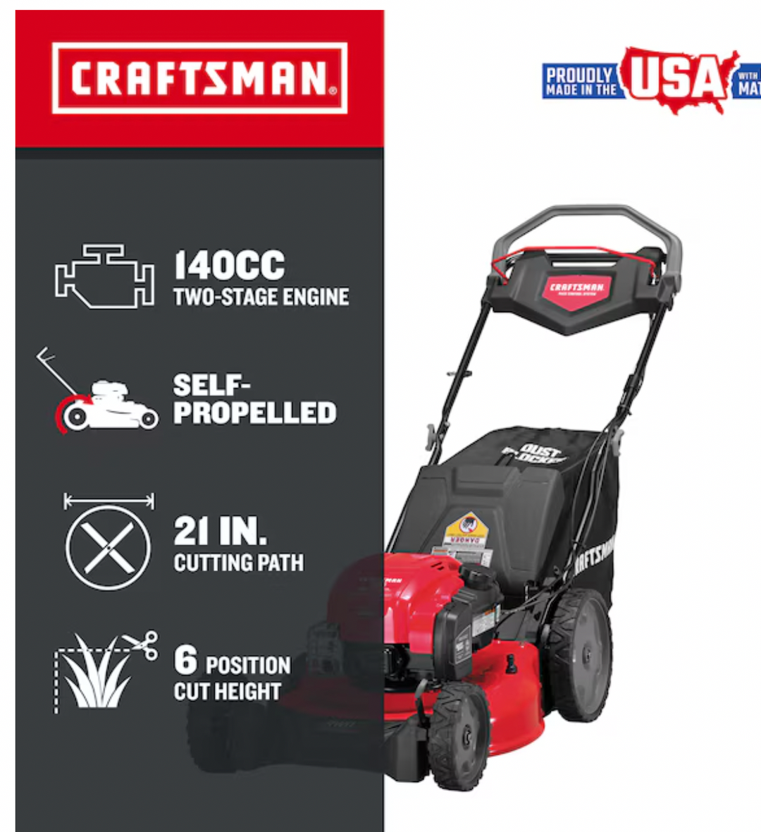 CRAFTSMAN M320 | 21-in Gas Self-Propelled Lawn Mower | 163-cc Briggs and Stratton Engine | 11-in Rear Wheels