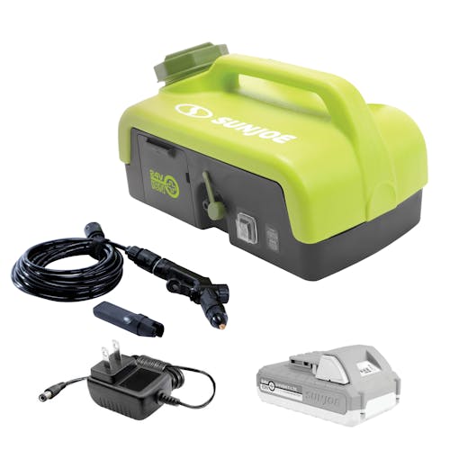 Restored Sun Joe 24V-PSW25 | Cordless Go-Anywhere Portable Sink/Shower Spray Washer Kit |  24-Volt* IONMAX | 116 PSI Max* | 1.5 GPM Max* | 2.5 Gal | W/ 2.0Ah Battery + Charger (Refurbished)