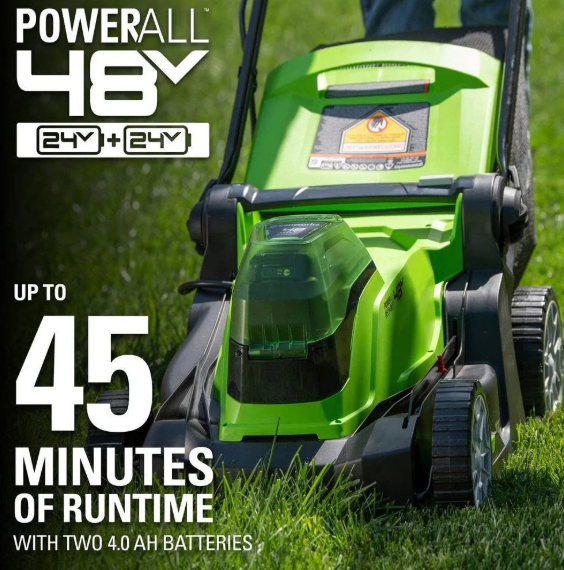 Restored Greenworks LME472 | 48V 20" Brushless Cordless Push Lawn Mower | LED Headlight | (2) 4.0Ah Batteries & Dual Port Rapid Charger Included (Refurbished)