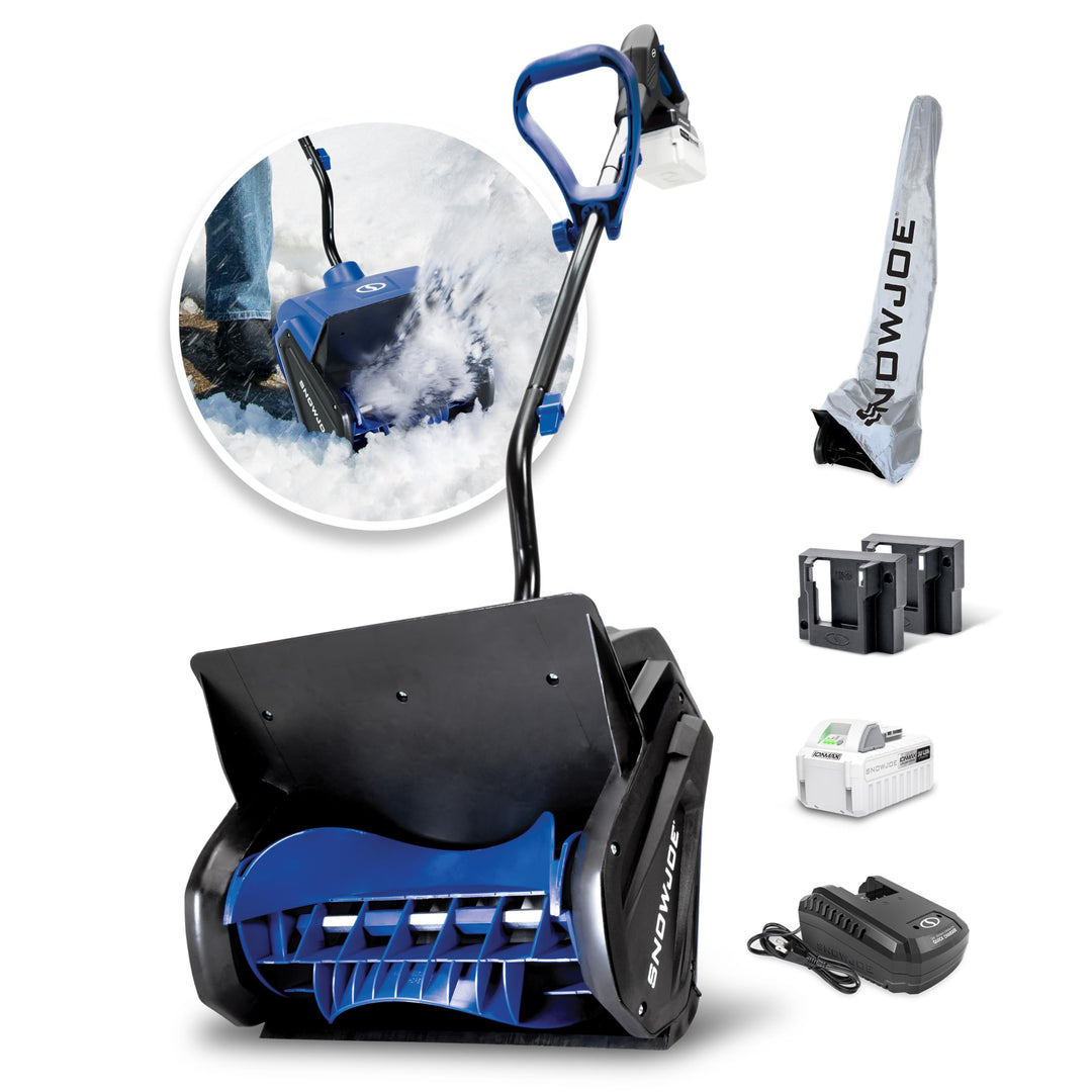 Restored Snow Joe 24V-SS13-MAX Battery Snow Shovel Kit | 13 Inch | Includes 4Ah Battery, Quick Charger, Battery Holder, & Cover (Refurbished)