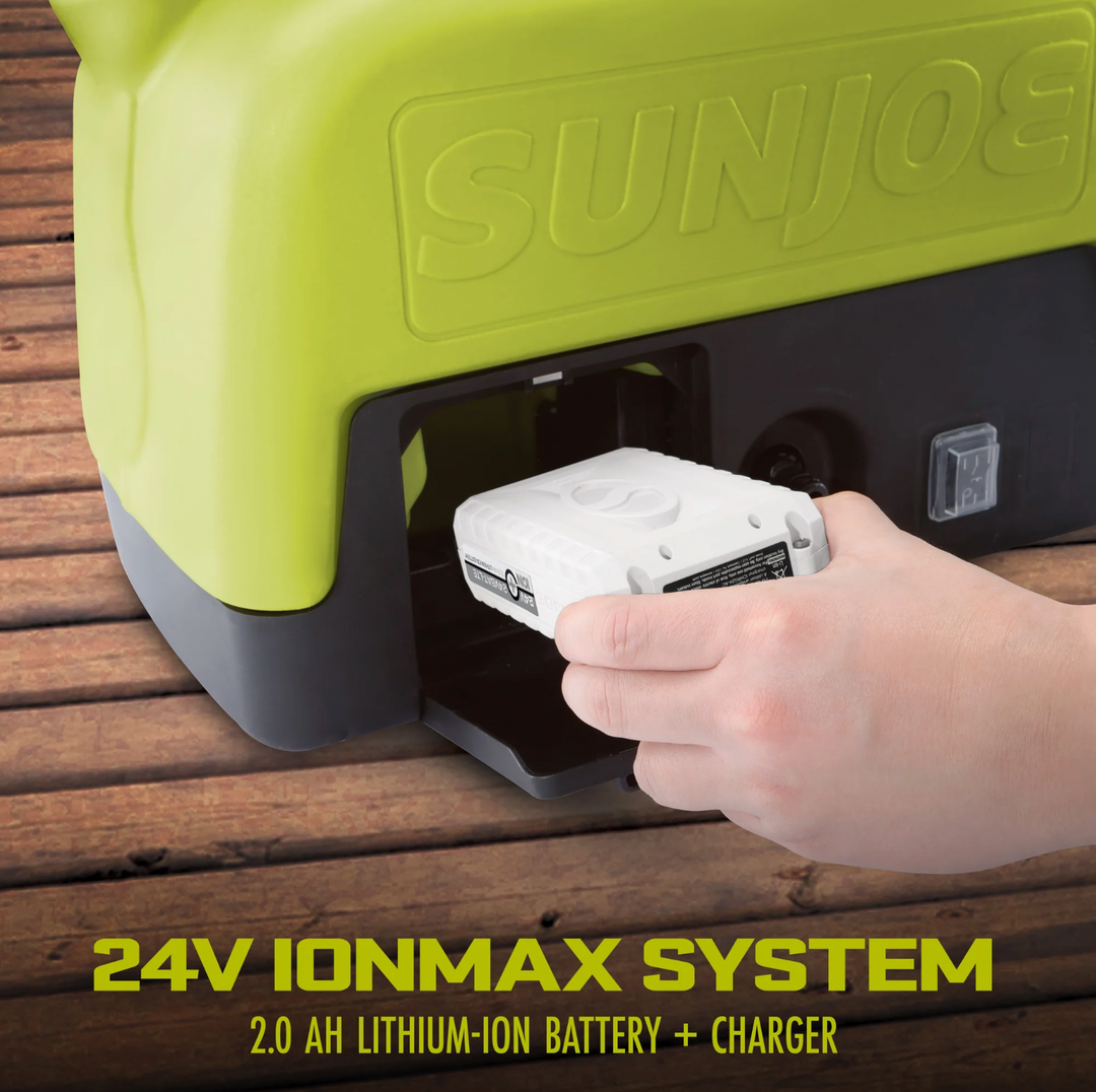 Restored Sun Joe WA24C-LTE | 24-Volt* | IONMAX Cordless Go-Anywhere Portable Sink/Shower Spray Washer Kit | 5 Gal | 116 PSI Max* | 1.5 GPM Max* | W/ 2.0Ah Battery + Charger (Refurbished)