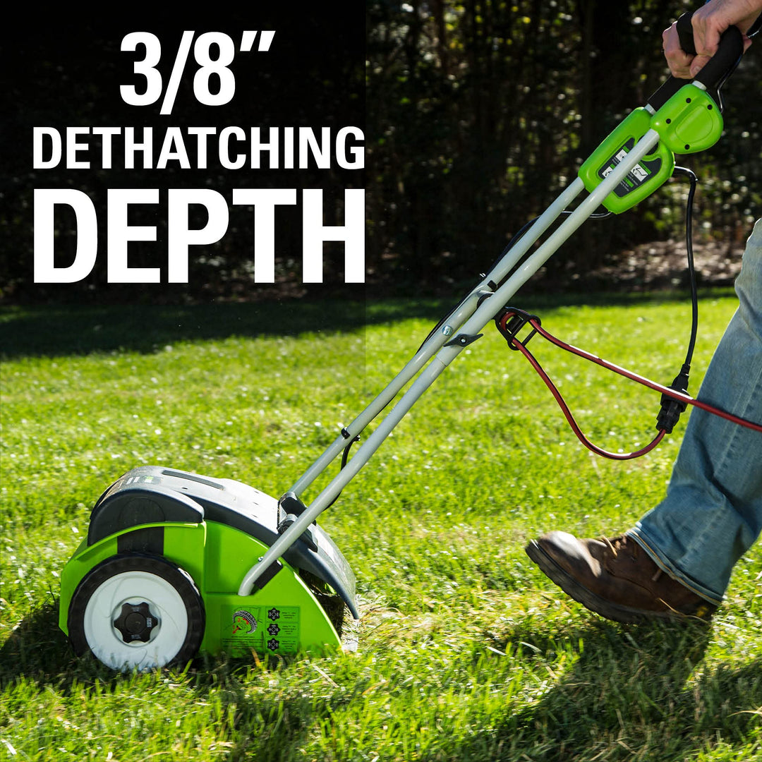 Restored Greenworks 10 Amp 14” Corded Electric Dethatcher | Stainless Steel Tines (Refurbished)