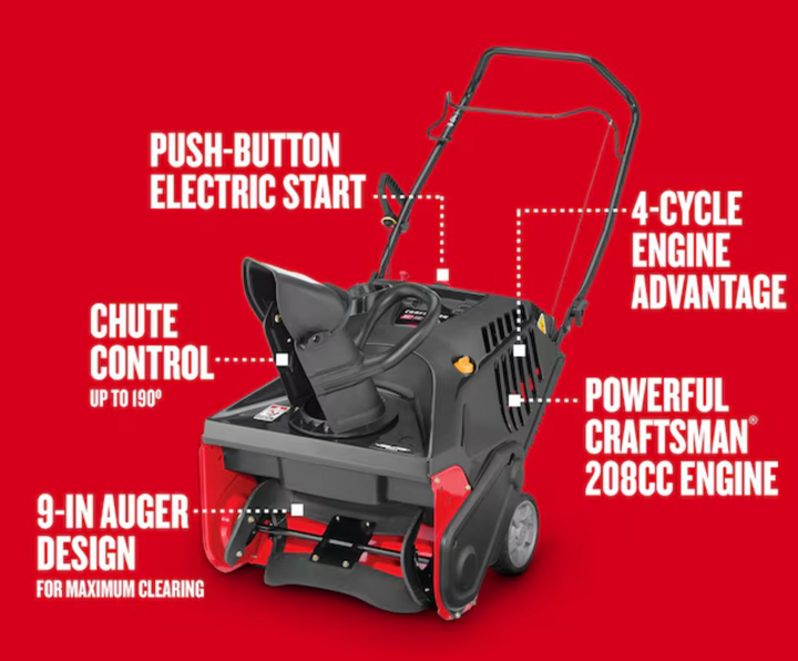 Craftsman SB270 | 21" 208-cc Snow Blower | Single-Stage with Auger Assistance | Push-Button Electric Start (Open Box)