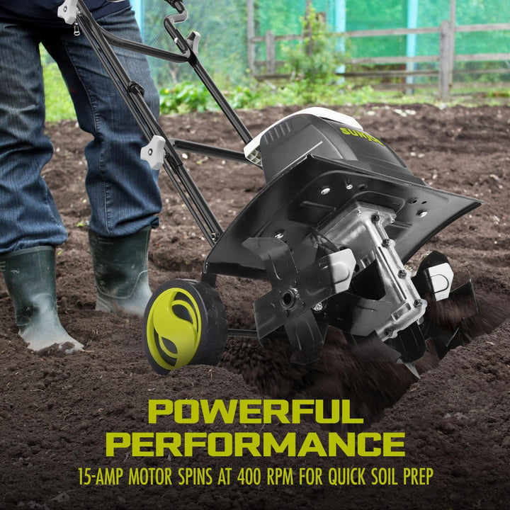 Sun Joe Corded Electric Tiller & Cultivator TJ605E | 15-Amp | 6 Steel Tines | 15.7" Width | 4 Height Adjustments (Refurbished) | In-Store Exclusive
