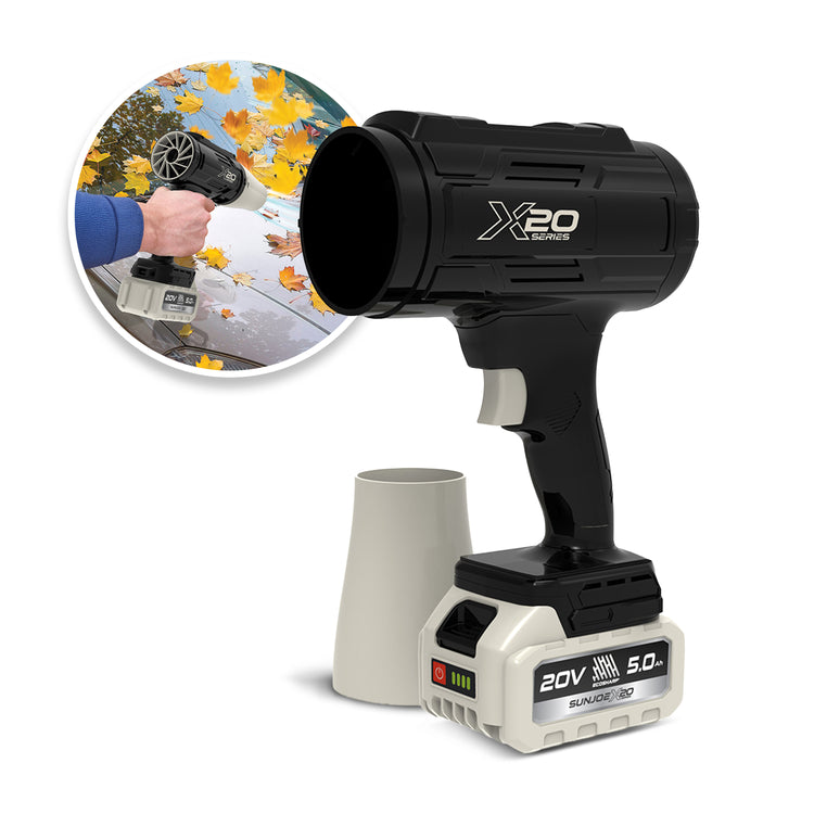 Restored Sun Joe GO-SRMJET-5A-BLK | 20V Cordless X20 StormJet Handheld Turbo Blower | 40 CFM | 5.0Ah Battery + Charger (Black) (Refurbished)