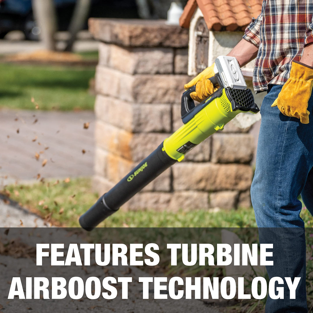 Restored Sun Joe 24V-TB-LTE-P1 | 24-Volt IONMAX Cordless Turbine Leaf Blower | 100-MPH | Kit w/ 2.0-Ah Battery & Charger (Refurbished)