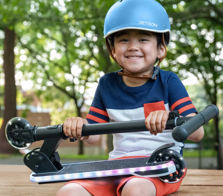Jetson Orbit X Light-Up Kids Foldable Kick Scooter | LED Stem & Deck Lights | Adjustable Handlebar | Ages 5+ | JORBITX-BLK | In-Store Exclusive
