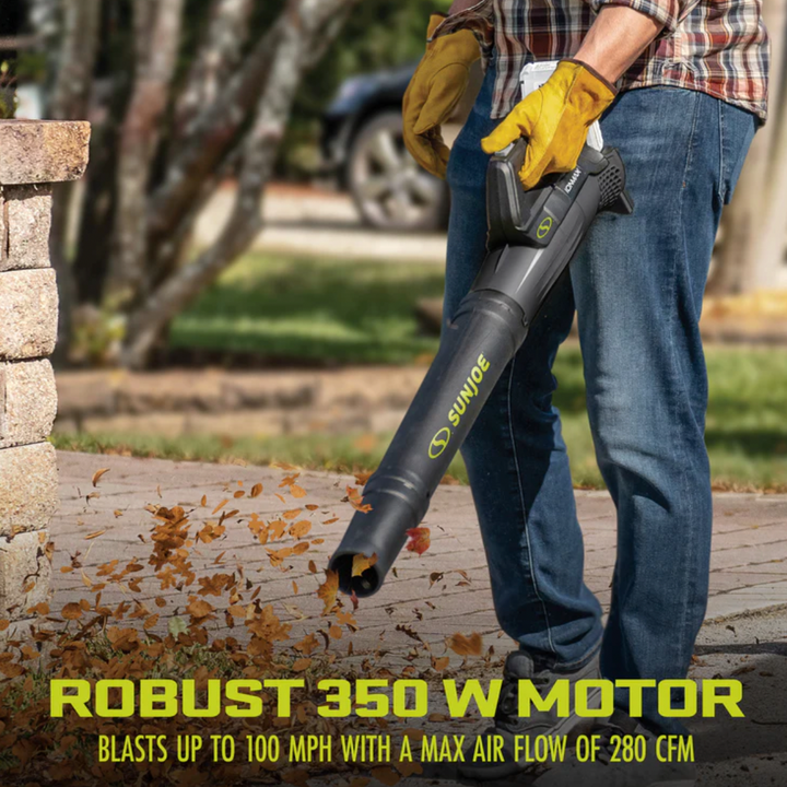 Restored Sun Joe 24V-TB-2AMP-KIT | 24V Cordless Turbine Jet Blower | 100-MPH | 280-CFM | W/ 2 x 2.0-Ah Batteries + Dual-Port Charger (Refurbished)