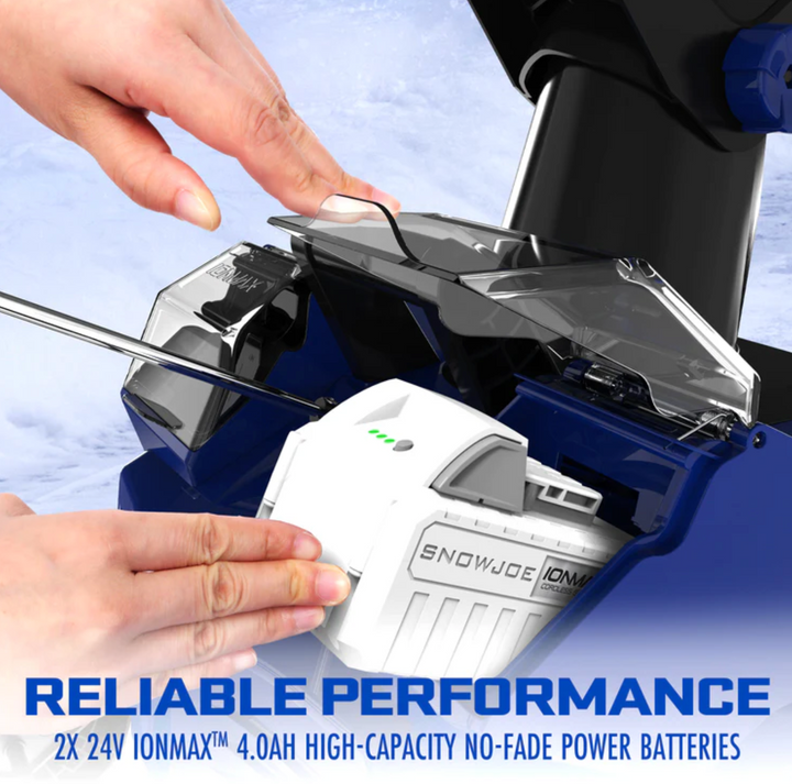 Restored Snow Joe 24V-X2-SB18-MAX | 48V Snow Blower Bundle | W/ 2 x 4.0-Ah Batteries, Dual Port Charger, Cover, & 2 x Battery Holders (Refurbished)