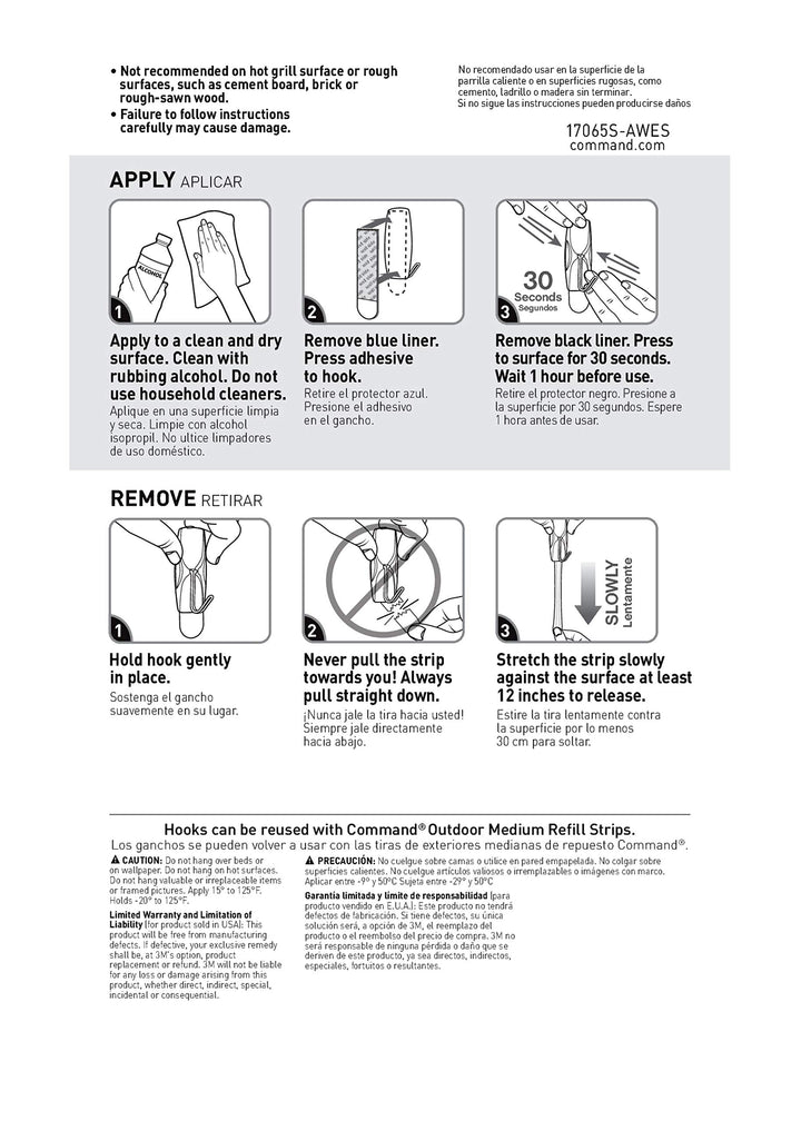 Command 17065S-AWES Outdoor Medium Stainless Steel Toggle Hooks | 2 lb. Capacity | Water-Resistant Adhesive | 2-Hooks | 3-Strips