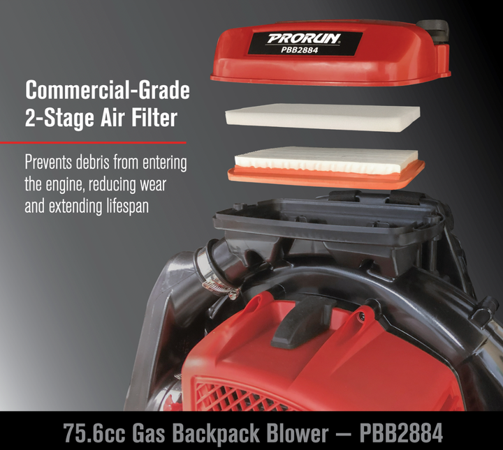 PRORUN PBB2884 75.6-cc 240-MPH Gas Backpack Leaf Blower | 2-cycle | 1020-CFM | In-Store Exclusive