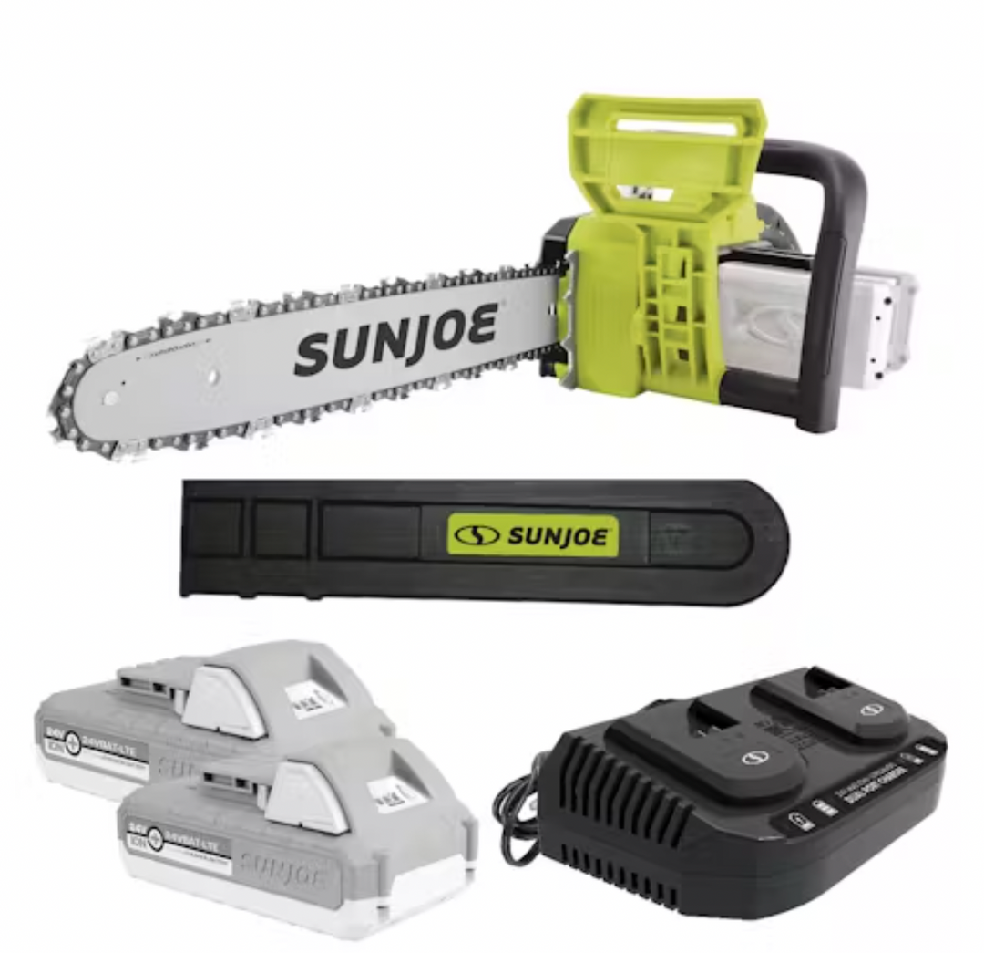 Restored Sun Joe 24V-X2-CS16 | 48-Volt | iON+ Cordless Chain Saw | 16-Inch | W/ 2 x 2.0-Ah Batteries & Charger (Refurbished)