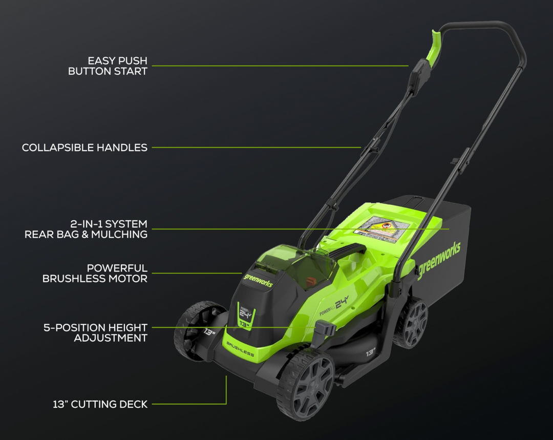 Restored Greenworks LMG401 | 24V 13" Brushless Cordless Push Lawn Mower | 4.0Ah Battery & Charger Included (Refurbished)