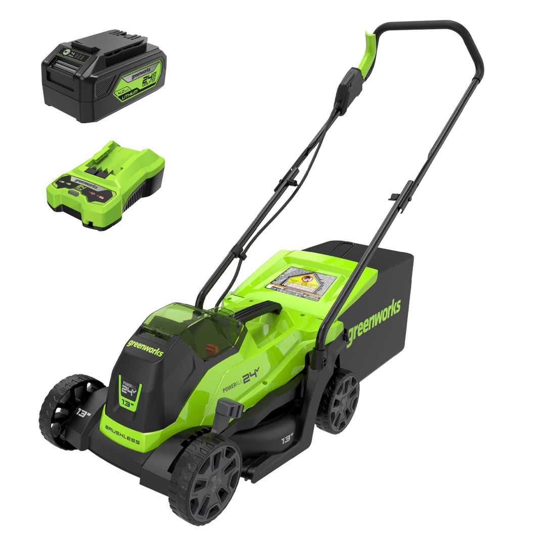 Restored Greenworks LMG401 | 24V 13" Brushless Cordless Push Lawn Mower | 4.0Ah Battery & Charger Included (Refurbished)