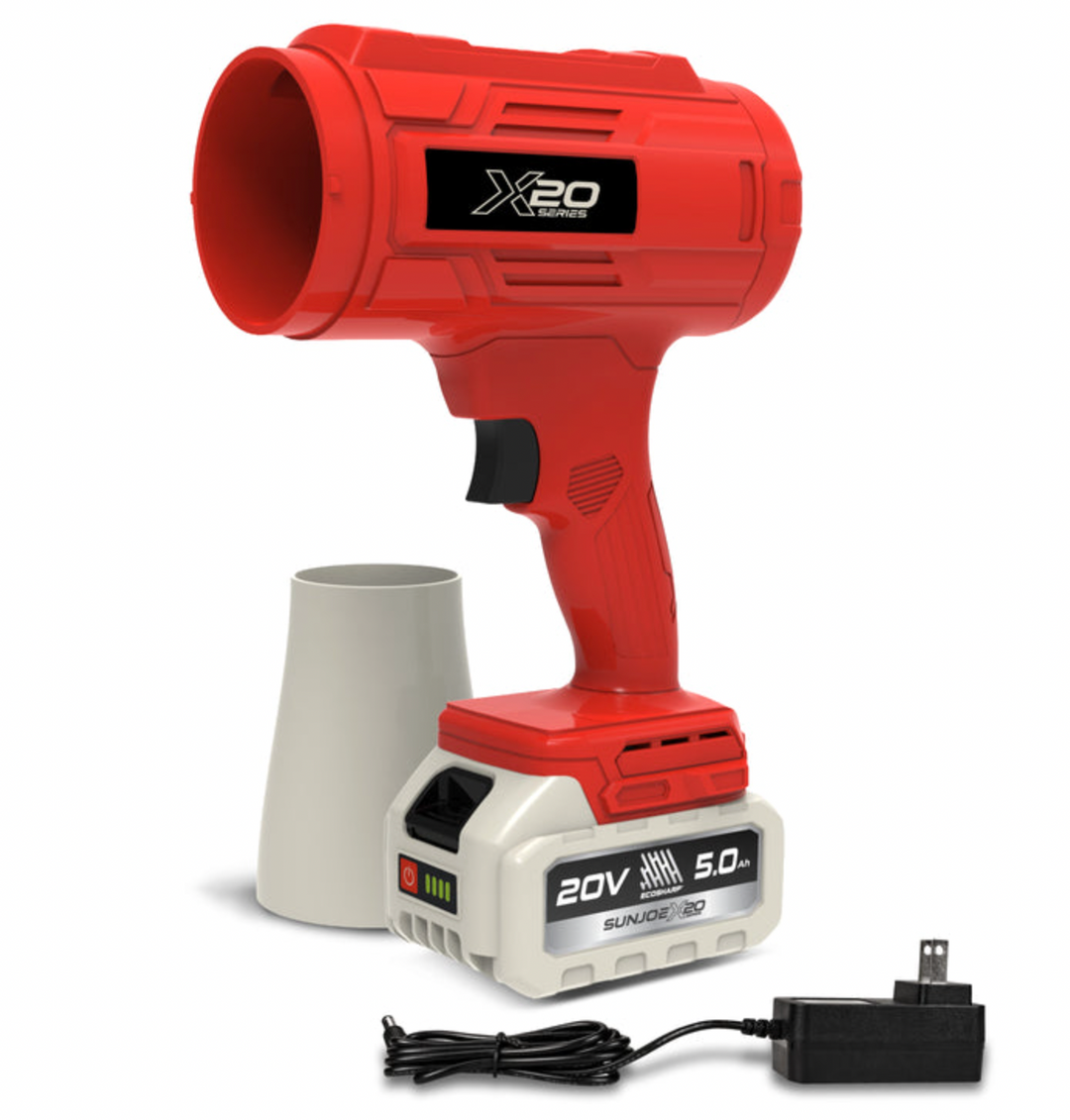 Sun Joe GO-SRMJET-5A-RED | 20V Cordless X20 StormJet Handheld Turbo Blower | 40 CFM | 5.0Ah Battery + Charger (Red) (Open Box) | In-Store Exclusive