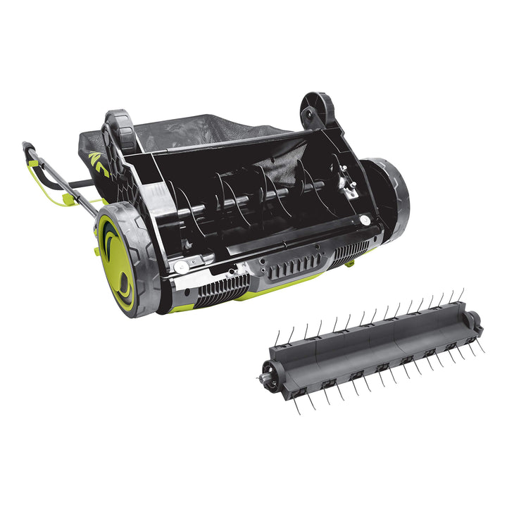 Restored Sun Joe AJ805E Electric Dethatcher & Scarifier | 15in. | 13-Amp | 5 Height Adjustments | Removable 13.2-Gal Collection Bag (Refurbished)