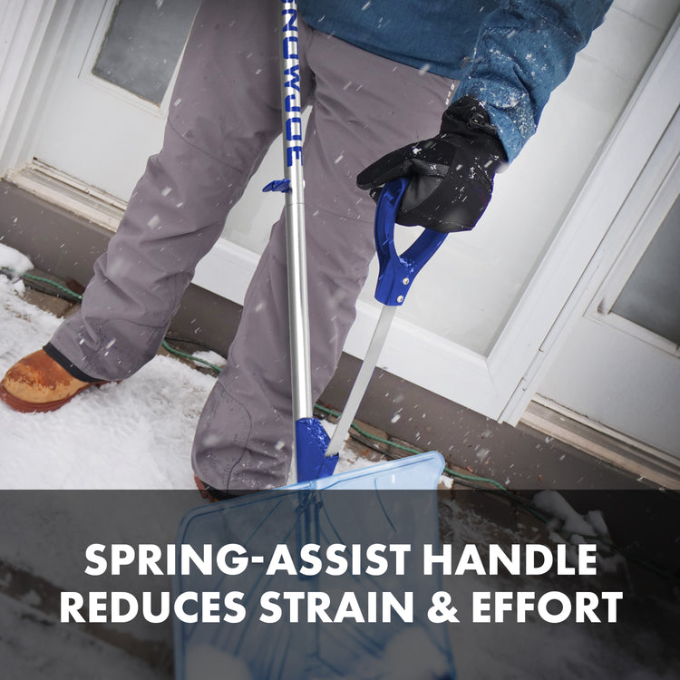 Restored Snow Joe Shovelution SJ-SHLV02 | Strain-Reducing Shatter-Resistant Polycarbonate Snow Shovel | W/ Spring Assisted Handle | 18-inch (Refurbished)