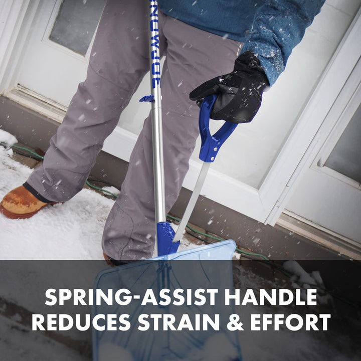 Restored Snow Joe Shovelution SJ-SHLV02 | Strain-Reducing Shatter-Resistant Polycarbonate Snow Shovel | W/ Spring Assisted Handle | 18-inch (Refurbished)