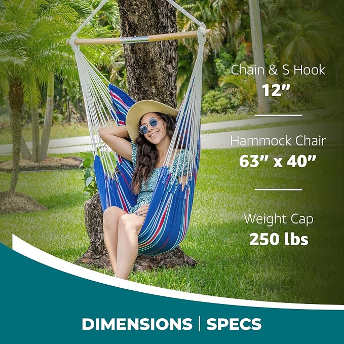 Bliss Hammocks WM-412F_2 | Hammock Chair with Collapsible Push-Pin Spreader Bar | Polyester | Multi Color Patriotic Stripe