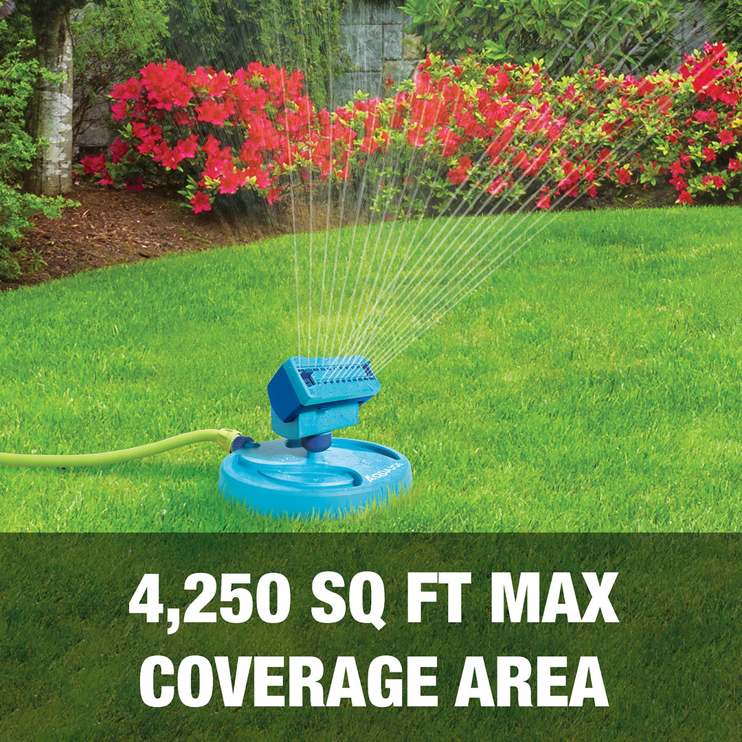 Restored Aqua Joe AJ-OSPR20 | Mini Gear-Driven Oscillating Sprinkler | On Sled Base | Customizable Coverage | 4,250 Sq. Ft. Max | Blue (Refurbished)