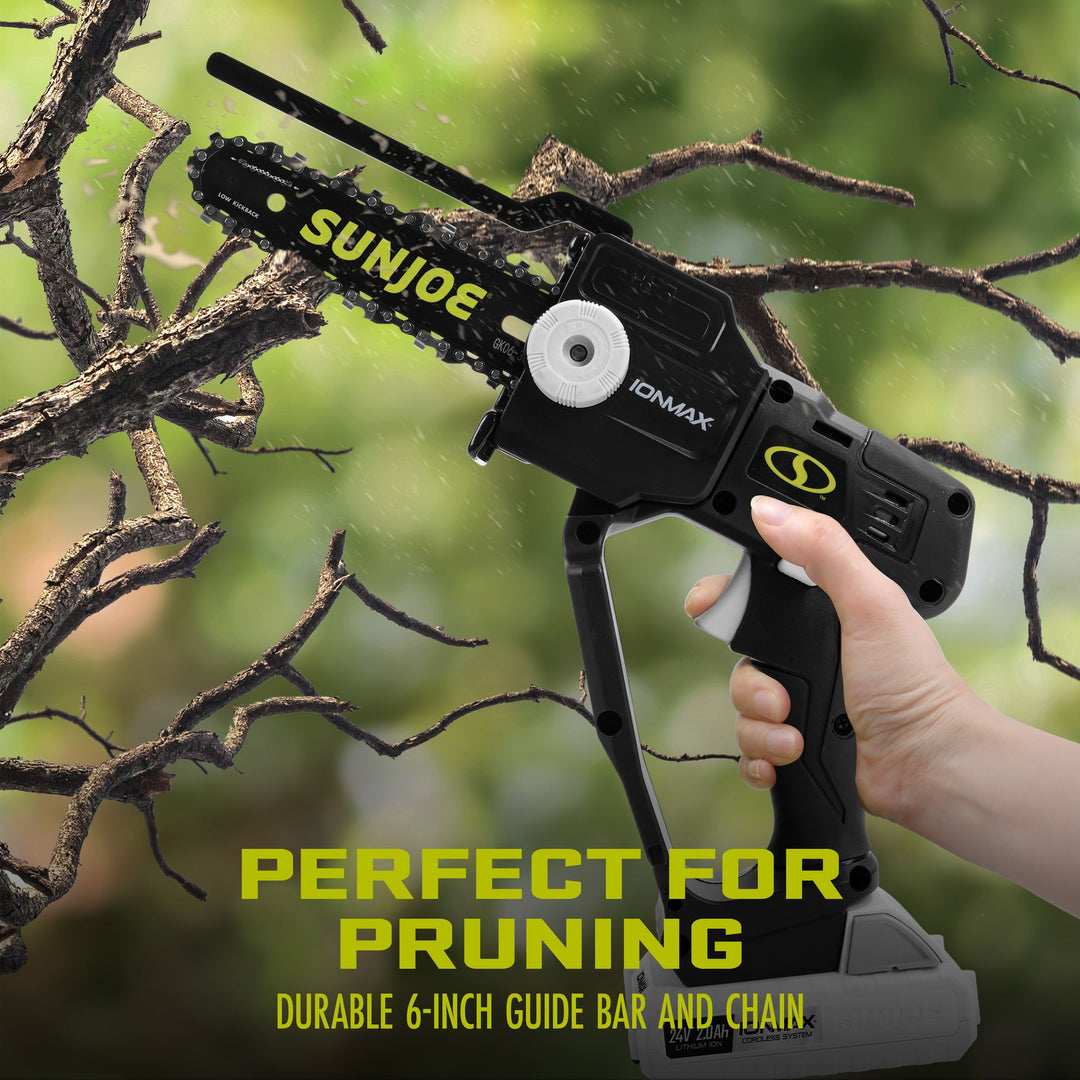 Restored Sun Joe 24V-HCSWP-6-LTE | 24-Volt* IONMAX Cordless Telescoping Pole Pruning Saw Kit | 4000 RPM | W/ 2.0-Ah Battery + Charger (Refurbished)