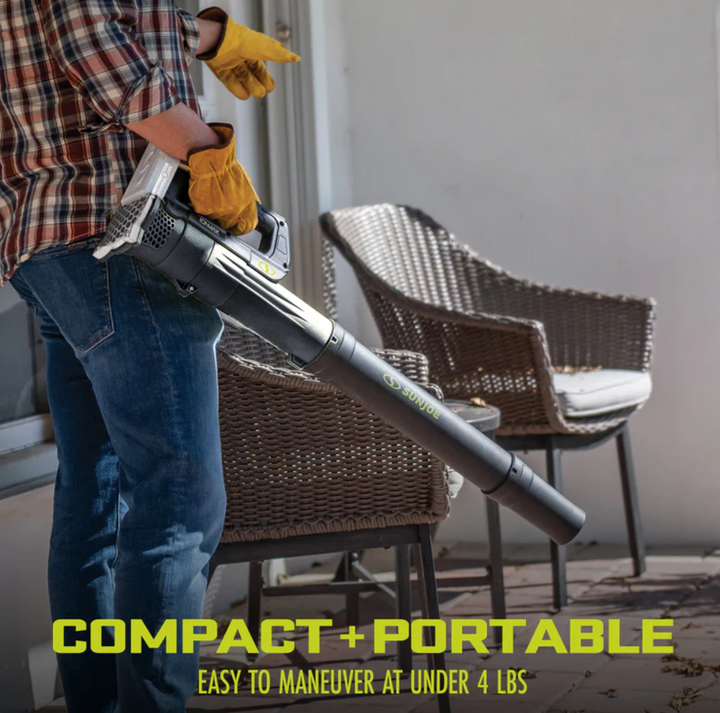 Restored Sun Joe 24V-TB-2AMP-KIT | 24V Cordless Turbine Jet Blower | 100-MPH | 280-CFM | W/ 2 x 2.0-Ah Batteries + Dual-Port Charger (Refurbished)